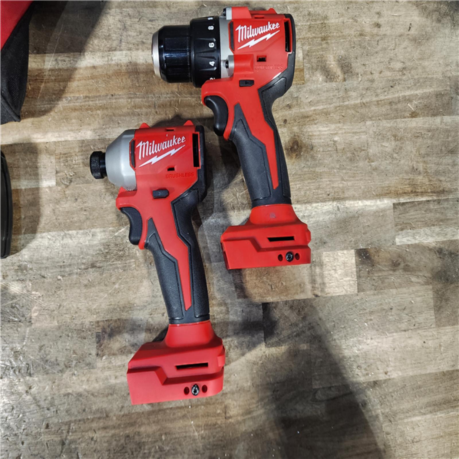 HOUSTON LOCATION - AS-IS Milwaukee M18 18V Lithium-Ion Brushless Cordless Compact Drill/Impact Combo Kit (2-Tool) W/(2) 2.0 Ah Batteries  Charger & Bag