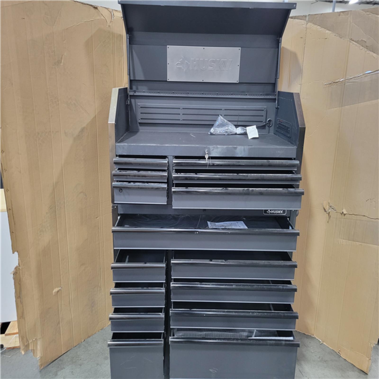 CALIFORNIA AS-IS HUSKY 51.7 IN  15-DRAWER TOOL CHEST W TOP CABINET