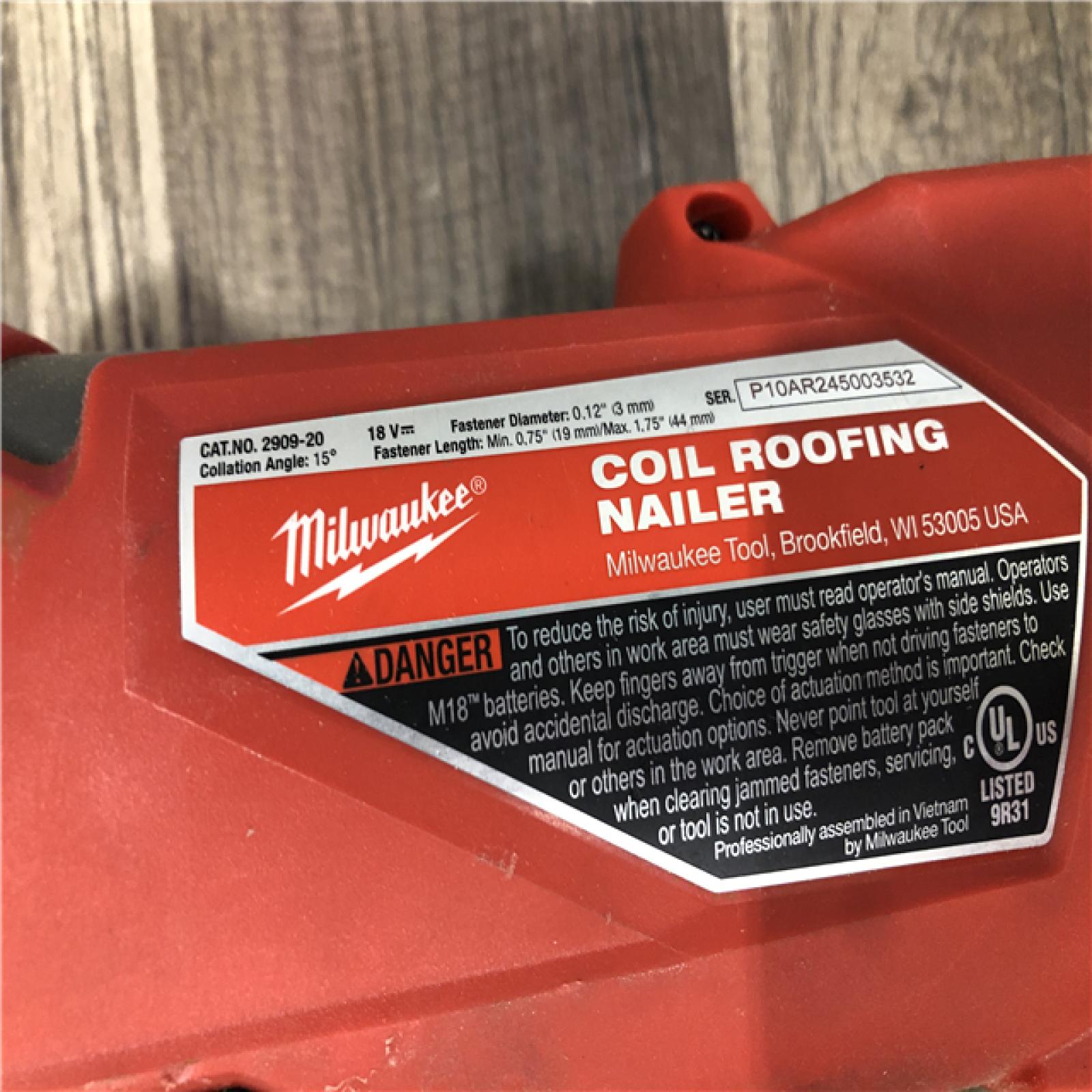 AS-IS Milwaukee FUEL 18-Volt Lithium-Ion Brushless Cordless Coil Roofing Nailer (Tool Only)