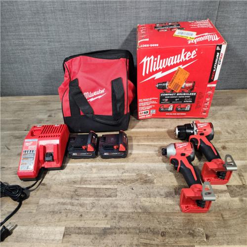 HOUSTON LOCATION - AS-IS Milwaukee M18 18V Lithium-Ion Brushless Cordless Compact Drill/Impact Combo Kit (2-Tool) W/(2) 2.0 Ah Batteries  Charger & Bag
