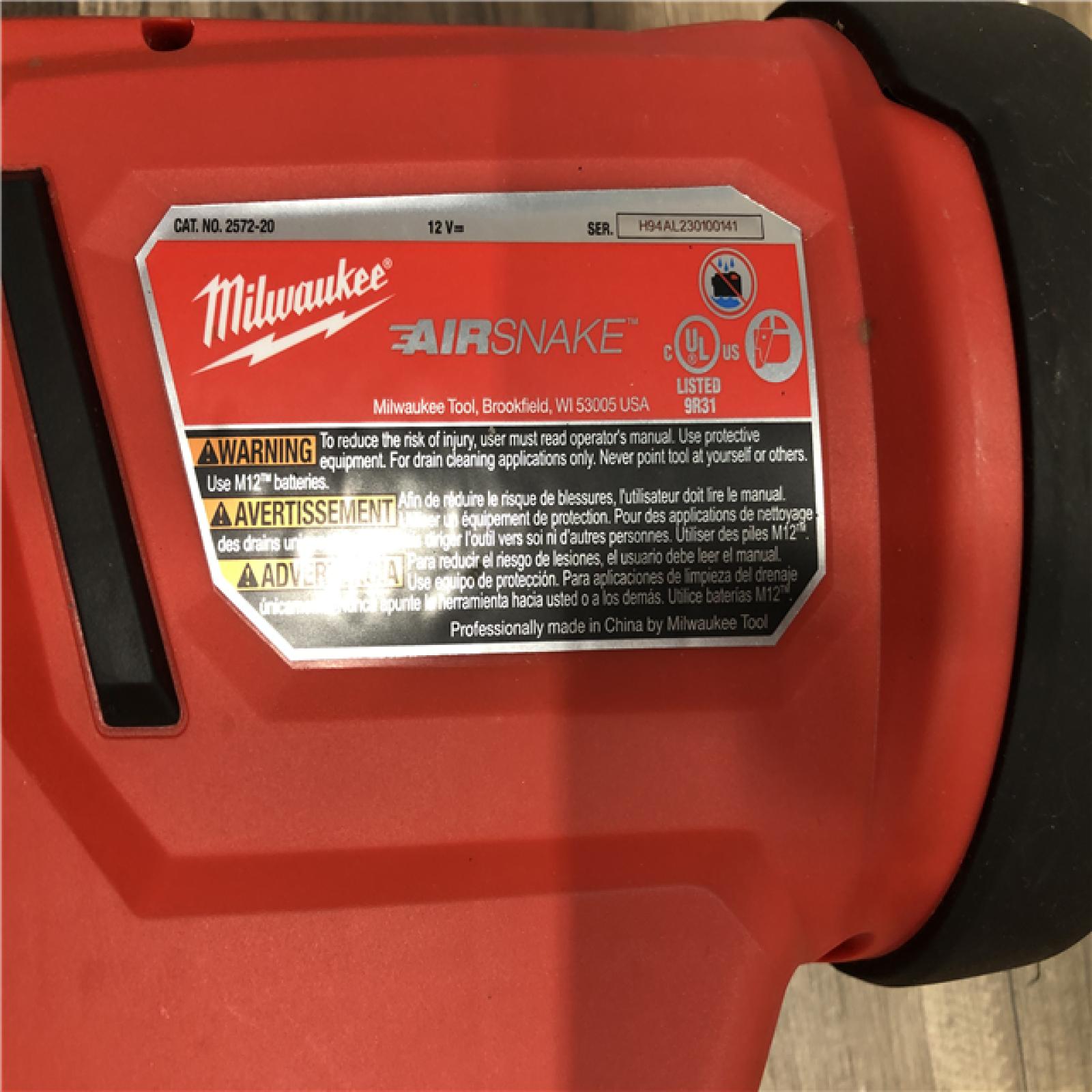 AS-IS Milwaukee 12-Volt Lithium-Ion Cordless Drain Cleaning Airsnake Air Gun Kit