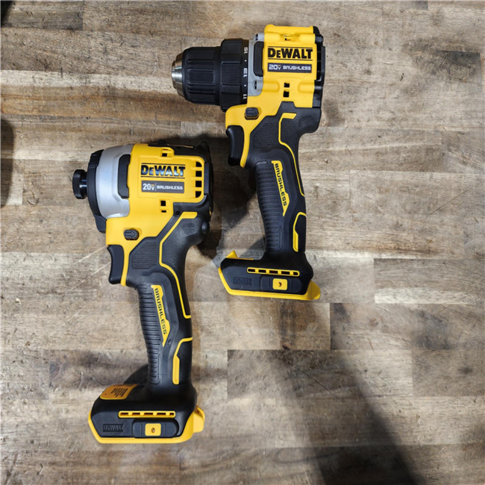 HOUSTON LOCATION - AS-IS Dewalt DCK225D2 20V MAX ATOMIC Brushless Compact Lithium-Ion 1/2 in. Cordless Drill Driver and 1/4 in. Impact Driver Combo Kit with 2 Batteries 2 Ah