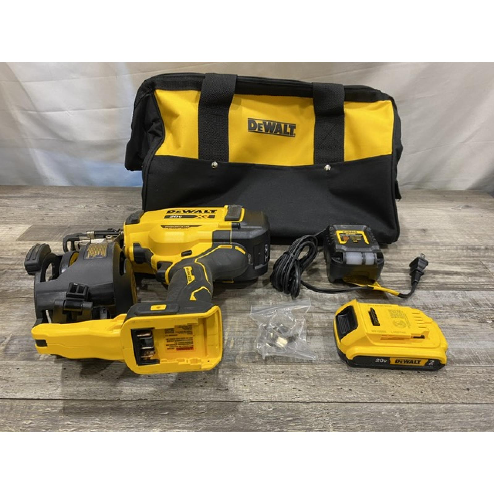AS-IS DEWALT 20V MAX Lithium-Ion 15-Degree Electric Cordless Roofing Nailer Kit