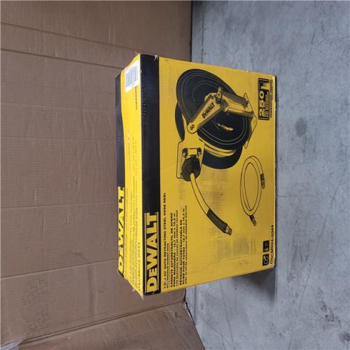 CALIFORNIA AS-IS DEWALT 1/2×50' AUTO RETRACTING STEEL HOSE REEL WITH PREMIUM RUBBER HOSE