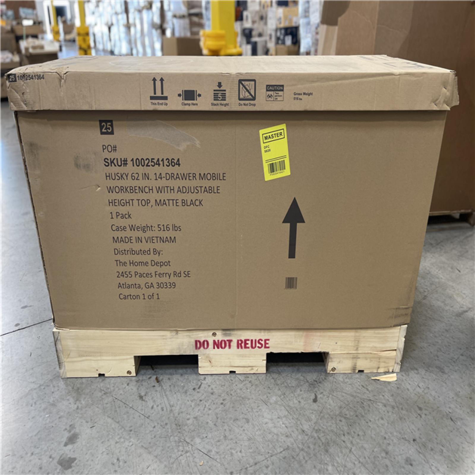 DALLAS LOCATION- HUSKY 62 IN. 14 DRAWER MOBILE WORKBENCH ADJUSTABLE TOP MATTE BLACK