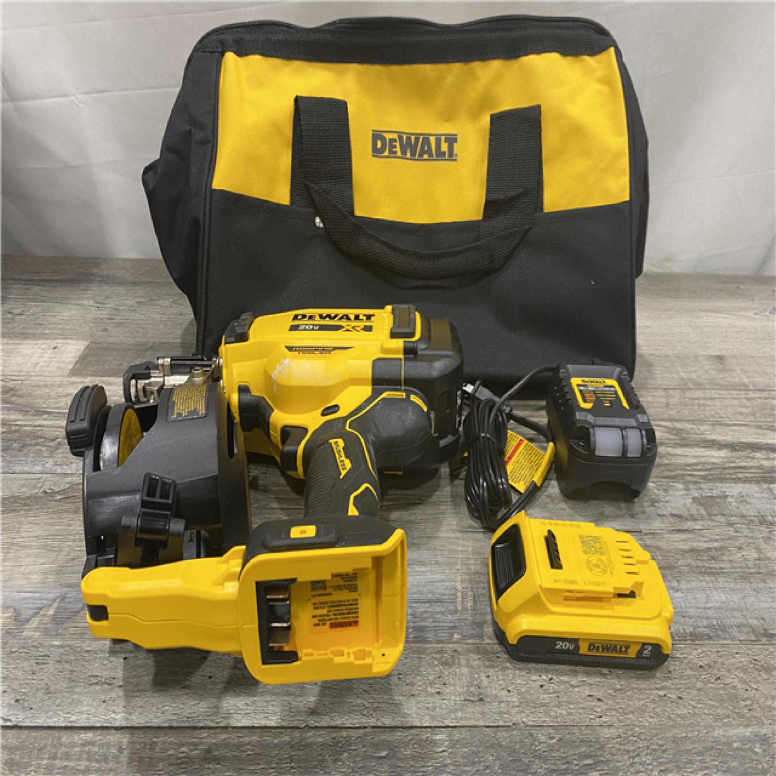 AS-IS DEWALT 20V MAX Lithium-Ion 15-Degree Electric Cordless Roofing Nailer Kit