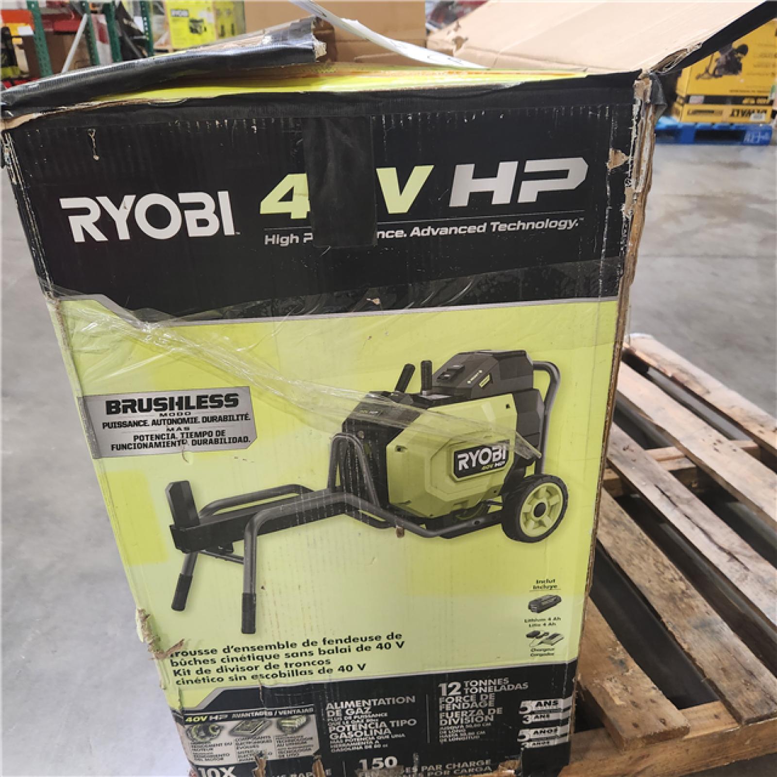 Dallas Location - As-Is RYOBI 40V HP Brushless 12-Ton Kinetic Battery Electric Log Splitter Kit - 4.0Ah Battery and Charger Included