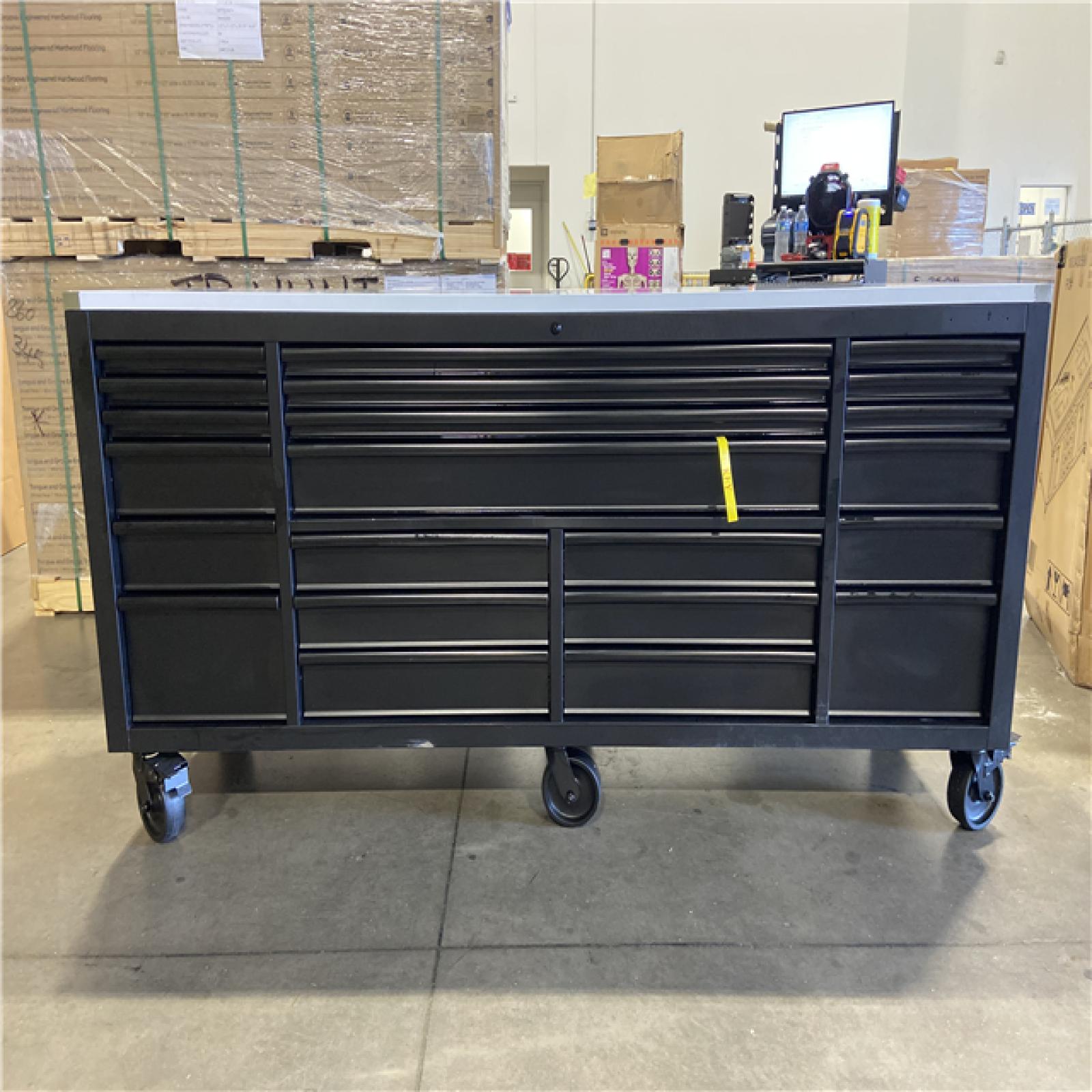 DALLAS LOCATION - Tool Storage 84 in. W x 24 in. D Heavy Duty Mobile Workbench Tool Chest with Stainless Steel Work Top in Matte Black