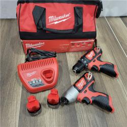 AS-IS  Milwaukee M12 12V Lithium-Ion Cordless Drill Driver/Impact Driver Combo Kit with Two 1.5Ah Batteries, Charger and Bag (2-Tool)