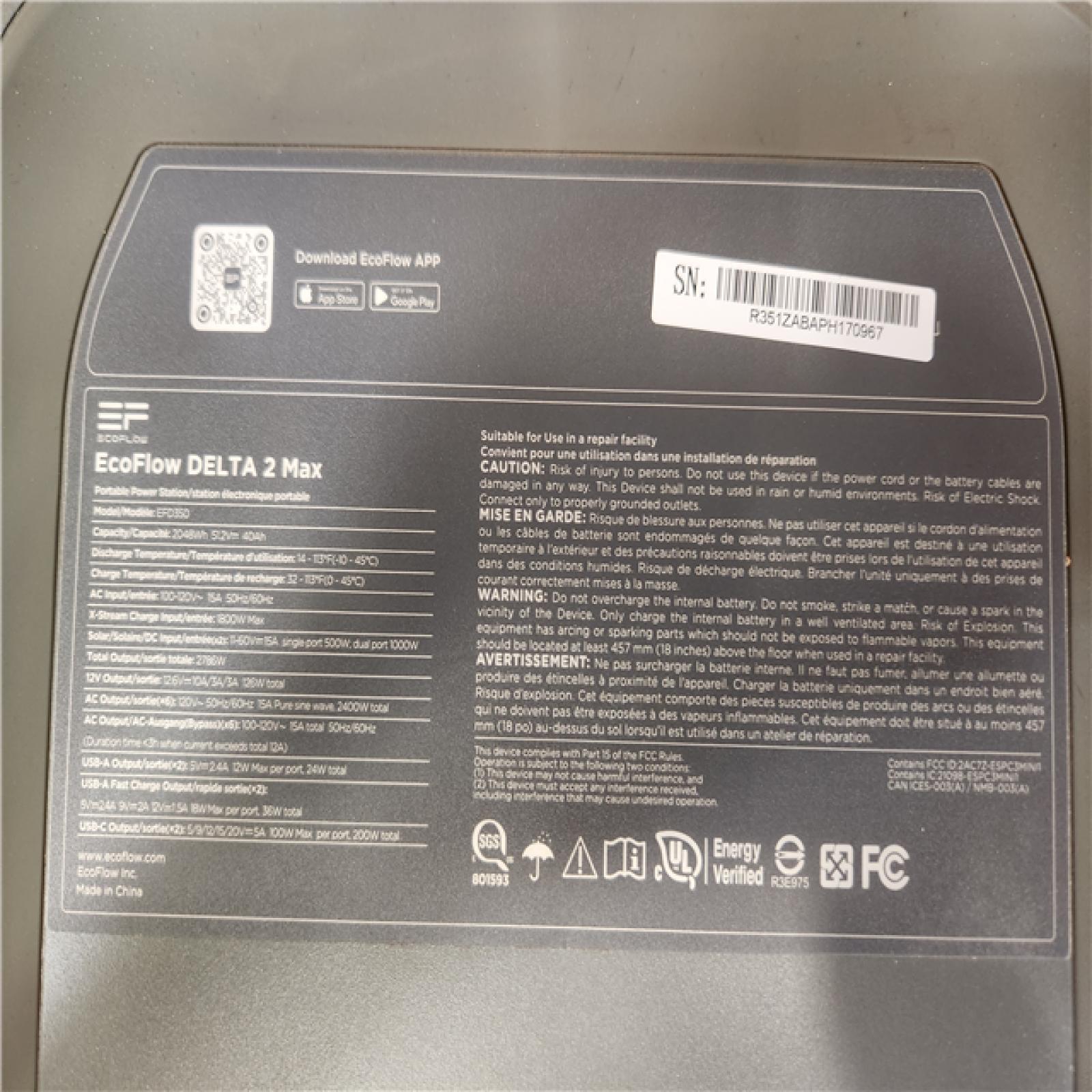 Phoenix EcoFlow Battery Generator DELTA 2 Max Solar Generator  2400W Output 2048Wh LFP Power Station for Home Backup Push-Button