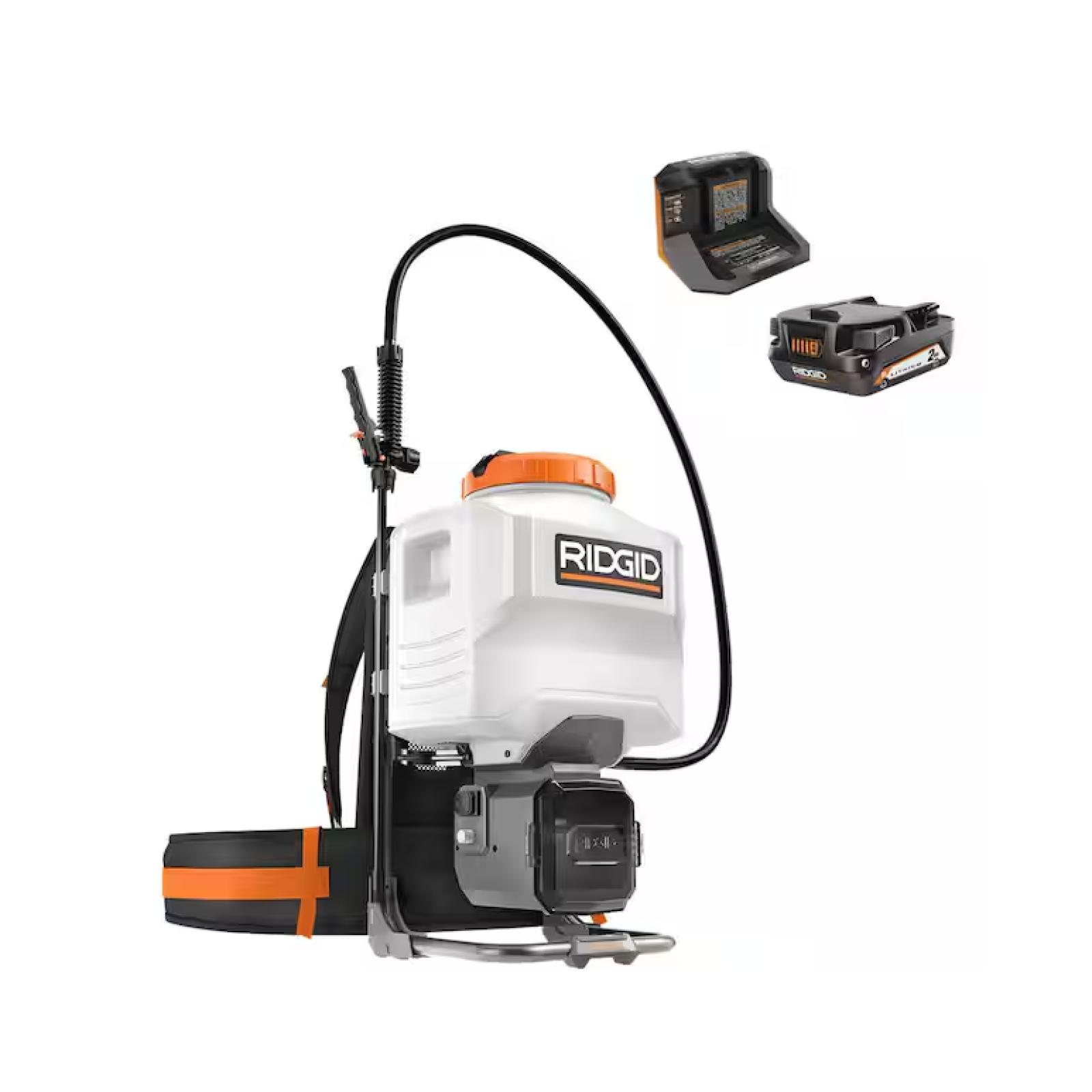 NEW! -RIDGID 18-Volt Cordless Battery 4 Gallon Backpack Chemical Sprayer with 2.0 Battery and Charger