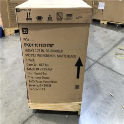 DALLAS LOCATION- AS-IS Husky 108 in. W x 24 in. D 9-Drawer Heavy-Duty Mobile Workbench with Stainless Steel Top in Matte Black