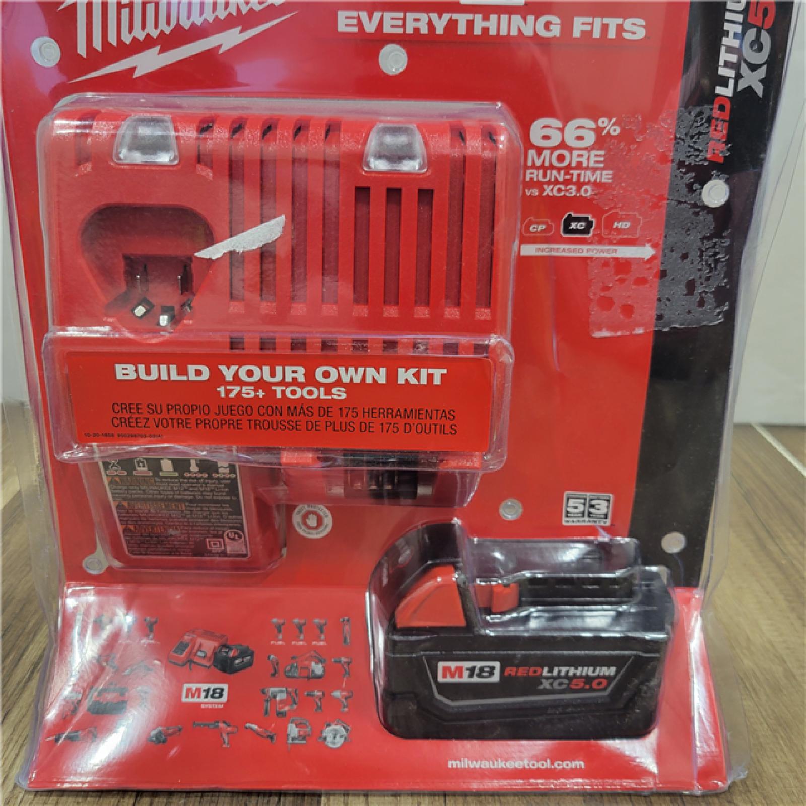 AS-IS Milwaukee M18 18-Volt Lithium-Ion XC Starter Kit with (1) 5.0Ah Battery and Charger