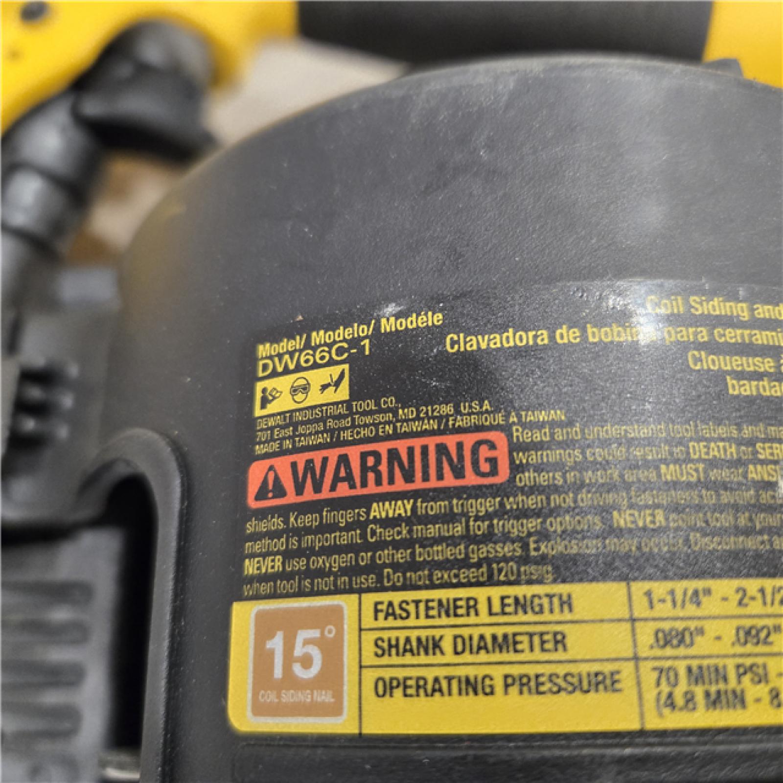 AS-IS DeWalt DW66C-1 15 Degree 2-1/2 in. Coil Siding Nailer (Tool-Only)