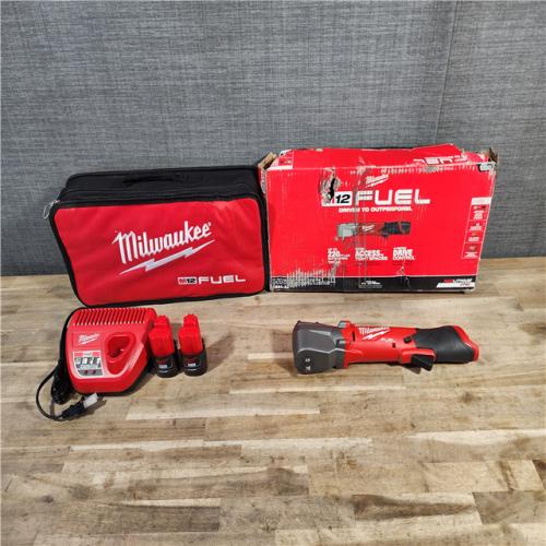 HOUSTON LOCATION - AS-IS Milwaukee M12 FUEL 12-Volt Lithium-Ion Brushless Cordless 3/8 in. Right Angle Impact Wrench Kit with Two 2.0 Ah Batteries