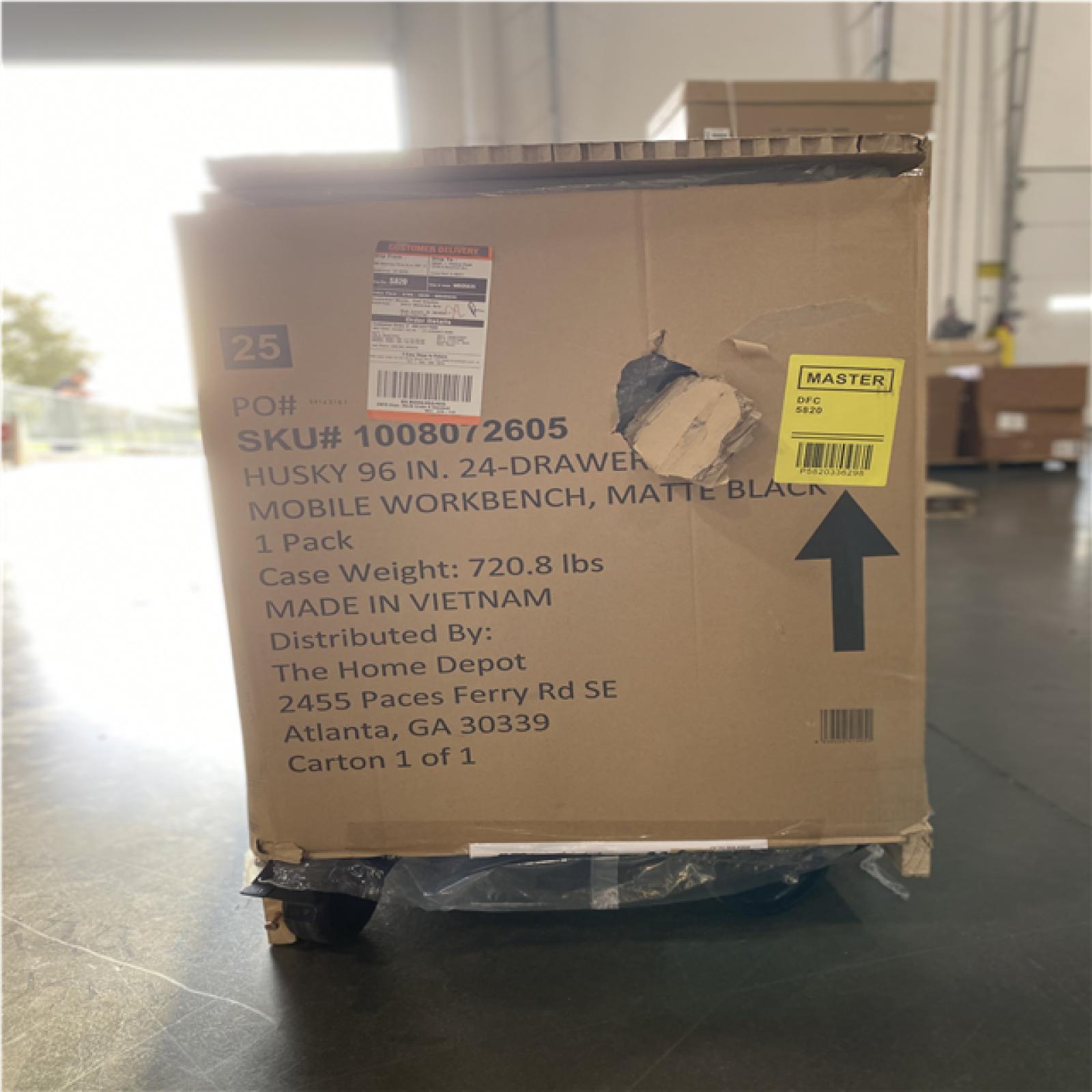 DALLAS LOCATION-AS-IS Husky Tool Storage Heavy Duty 96 in. W x 24 in. D Matte Black Mobile Workbench Cabinet with Stainless Steel Top