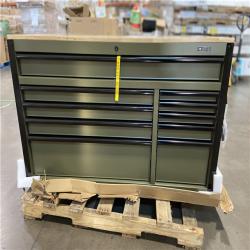 DALLAS LOCATION - Husky Limited Edition 52 in. x 24.5 in. D 10-Drawer Army Green Mobile Workbench with Solid Wood Top