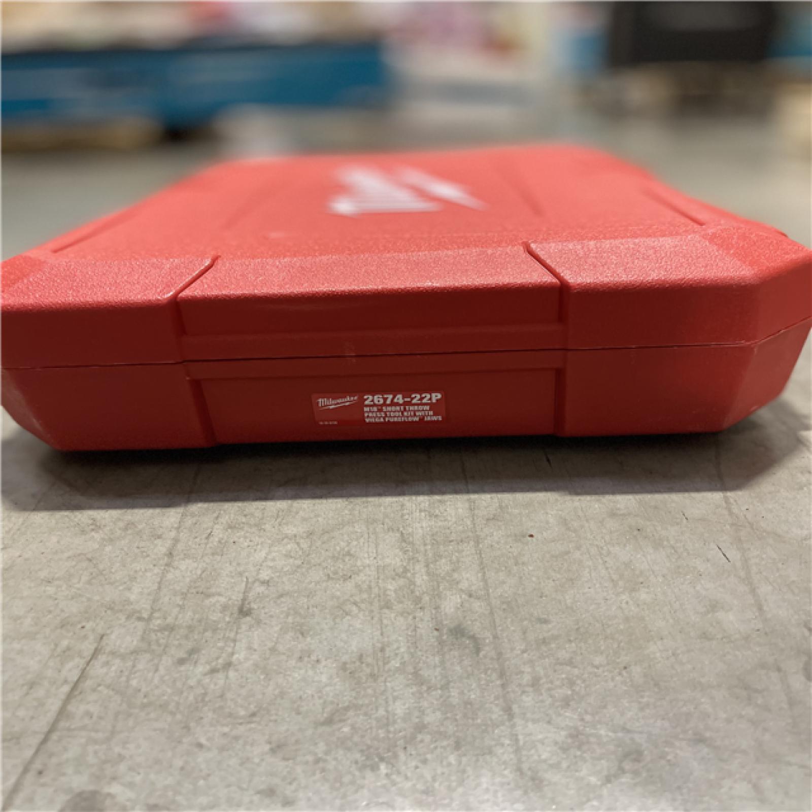 AS-IS - Milwaukee M18 18V Lithium-Ion Cordless Short Throw PEX Press Tool Kit w/ (3) Viega PureFlow Jaws (2) 2.0Ah Batteries & Charger