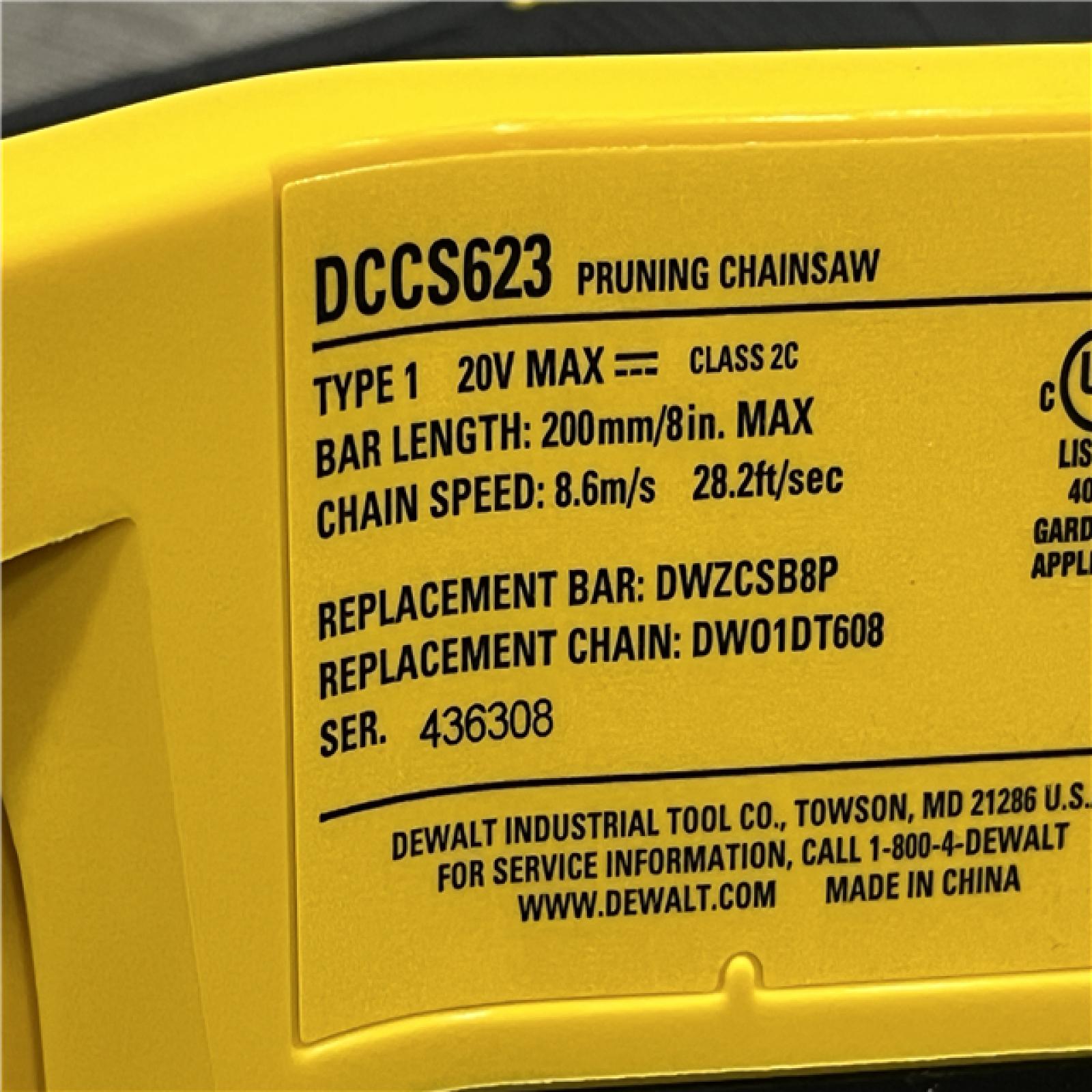 AS-IS DEWALT 20-Volt MAX 8 in. Brushless Cordless Battery Powered Pruning Mini Chainsaw Kit