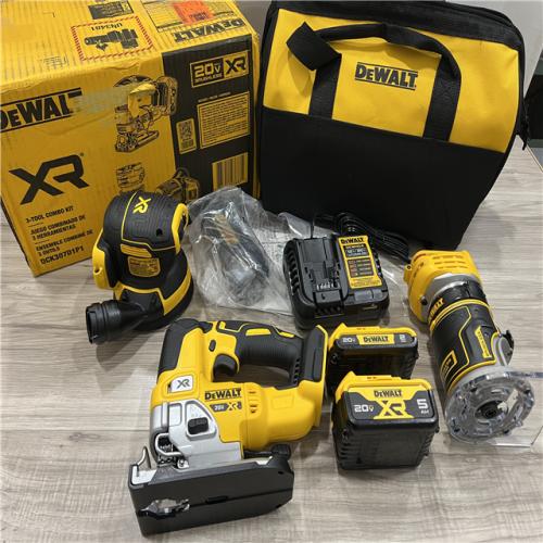 AS-IS DEWALT 20V MAX Lithium-Ion Cordless 3-Tool Combo Kit with 2.0 Ah Battery  5.0 Ah Battery  Charger and Bag