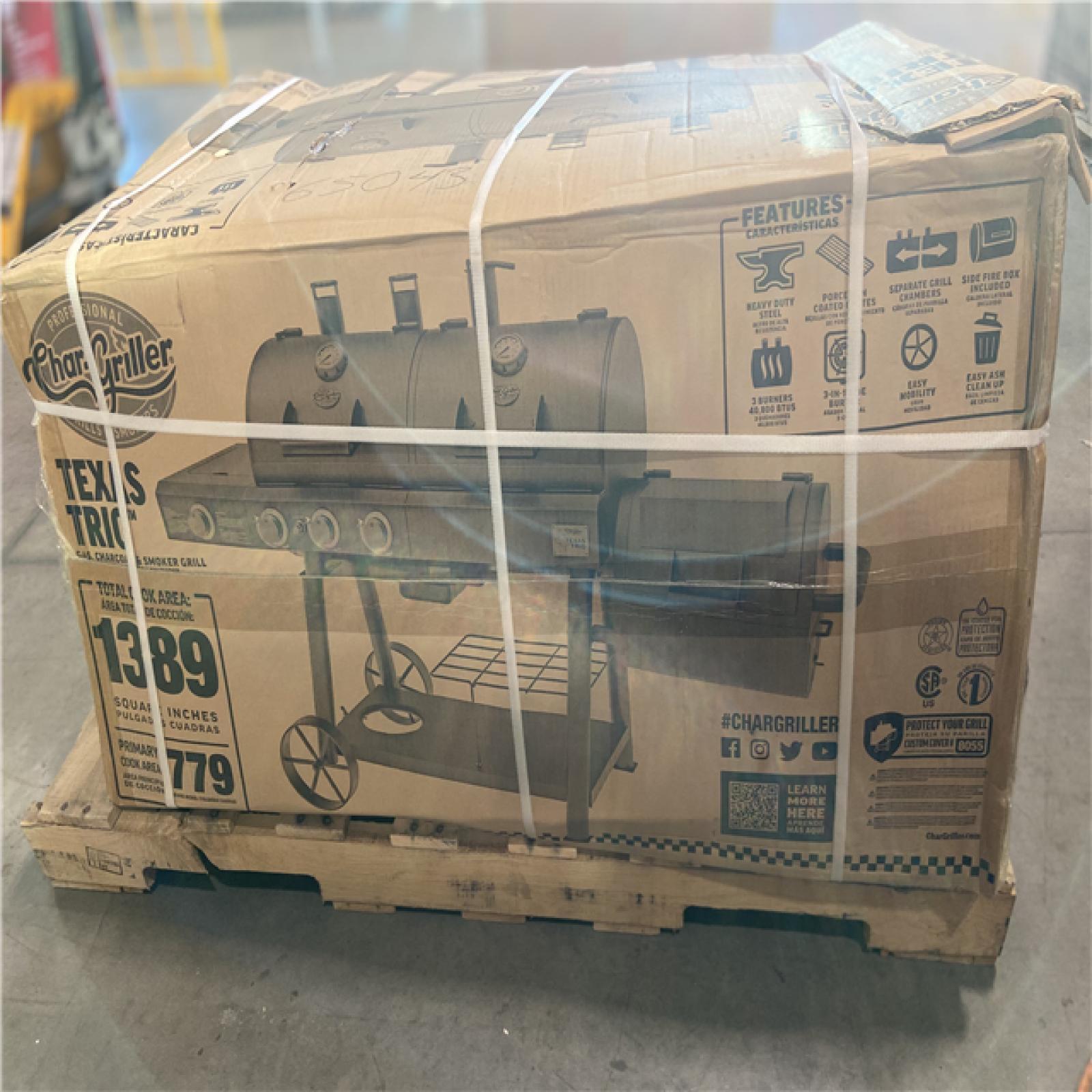 DALLAS LOCATION -  Char-Griller Texas Trio 4-Burner Dual Fuel Grill with Smoker in Black