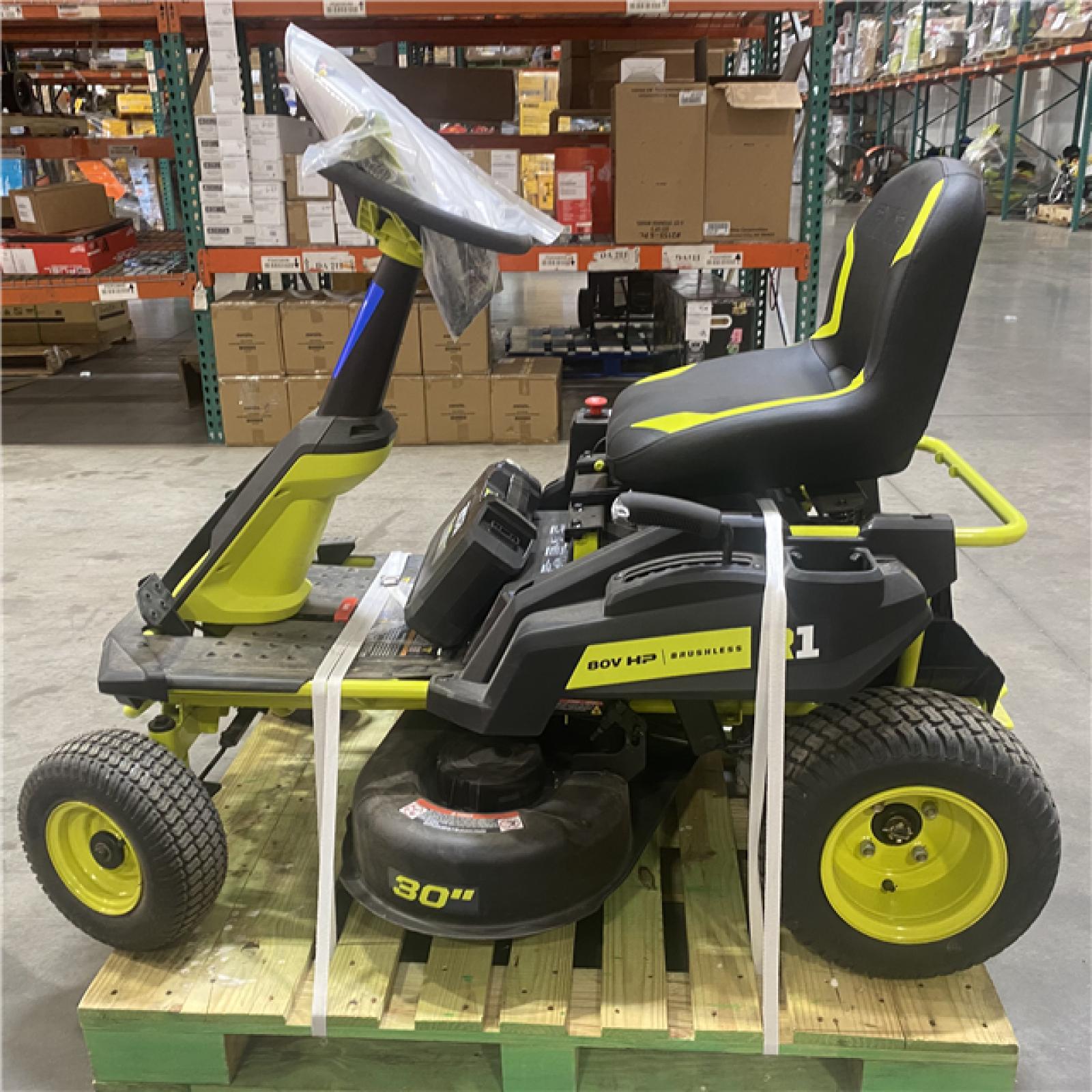 Dallas Location - As-Is RYOBI R1 80V HP Brushless Lithium Battery Cordless Electric 30 in. Riding Lawn Mower with 14 Ah Battery and Charger
