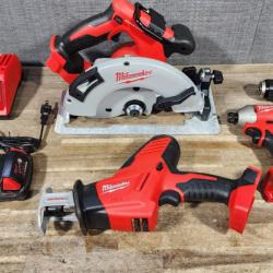 HOUSTON LOCATION - AS-IS Milwaukee M18 18-Volt Lithium-Ion Brushless Cordless Combo Kit (4-Tool) with 2-Batteries  1-Charger and Tool Bag
