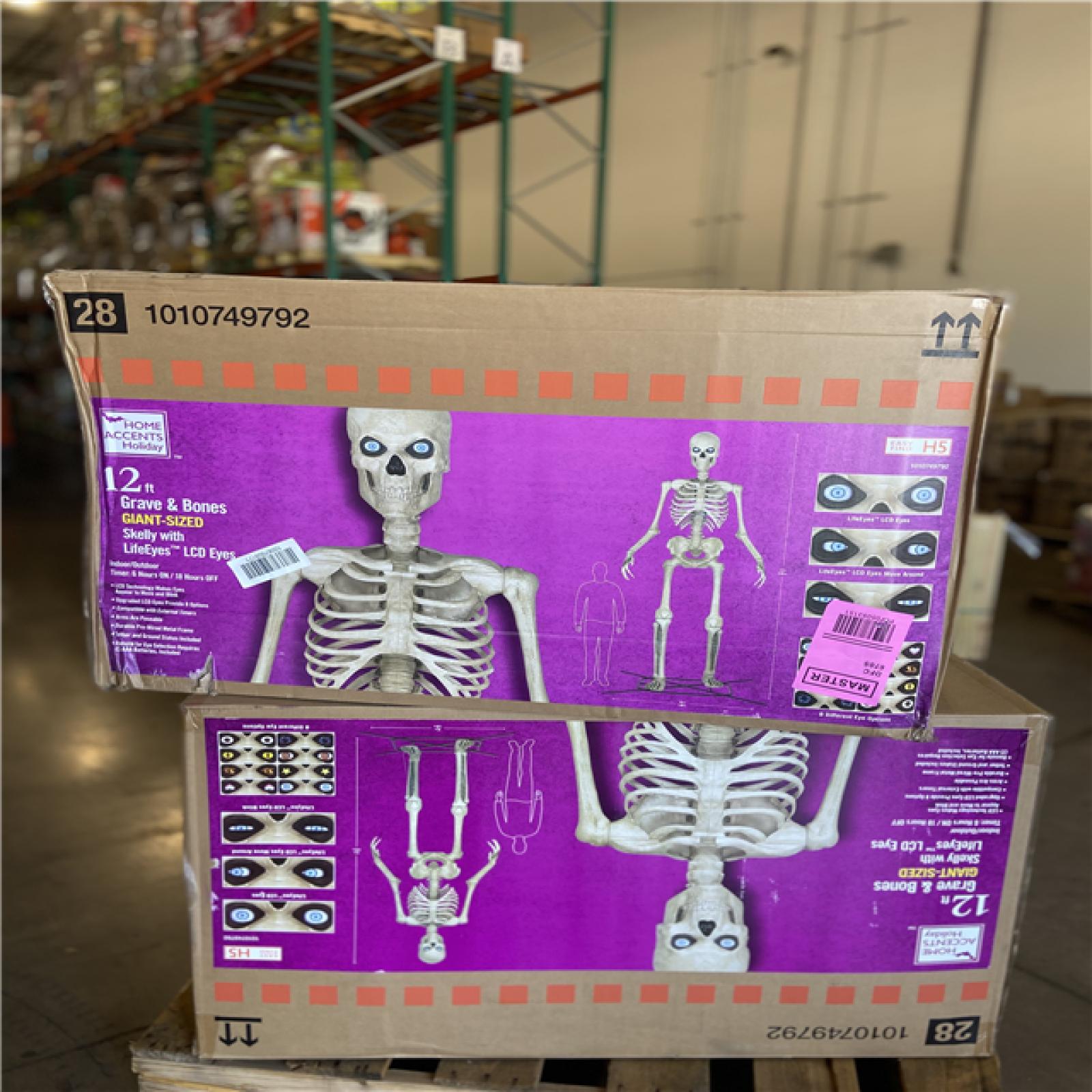 DALLAS LOCATION - Home Accents Holiday 12 ft. Grave & Bones Giant-Sized Skelly with LifeEyes™ LCD Eyes H5 - (2 UNITS)