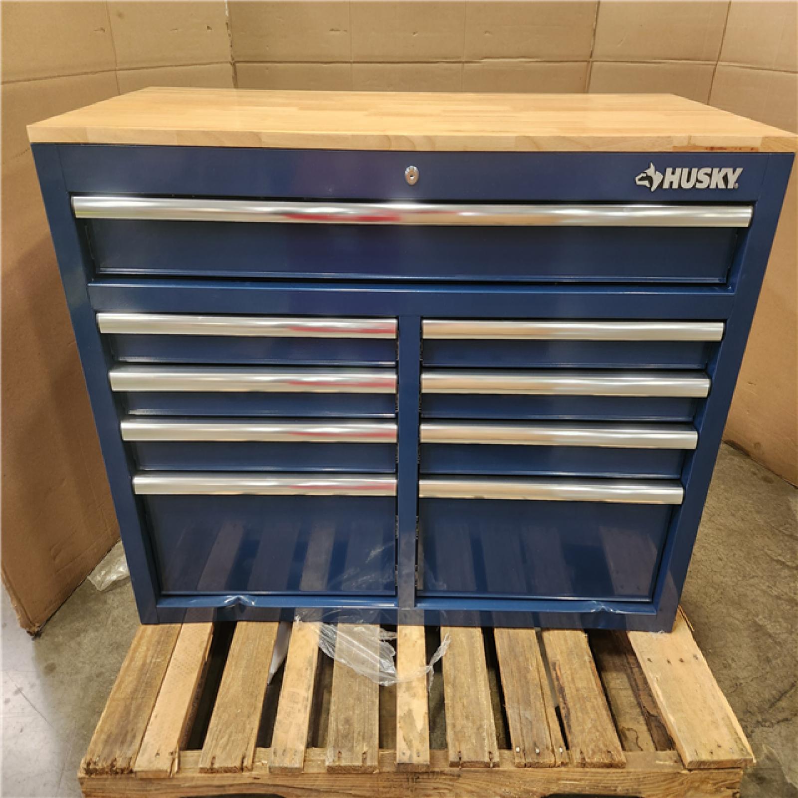 Phoenix LIKE NEW Husky Tool Storage 46 in. W x 18 in. D 9-Drawer Gloss Blue Mobile Workbench Cabinet