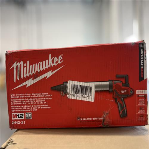 NEW! - Milwaukee M12 12V Lithium-ion Cordless 20 oz. Aluminum Barrel Adhesive and Caulk Gun Kit with (1) 1.5Ah Battery & Charger