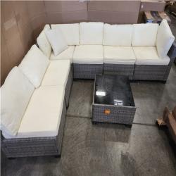 Phoenix JUSKYS GUKOO Gray 7-Piece Wicker Metal Frame Sofa Seating Group with White Cushions and Coffee Table