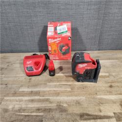 HOUSTON LOCATION - AS-IS Milwaukee M12 12-Volt Lithium-Ion Cordless Green 125 Ft. Cross Line and Plumb Points Laser Level Kit W/ BATTERY & CHARGER