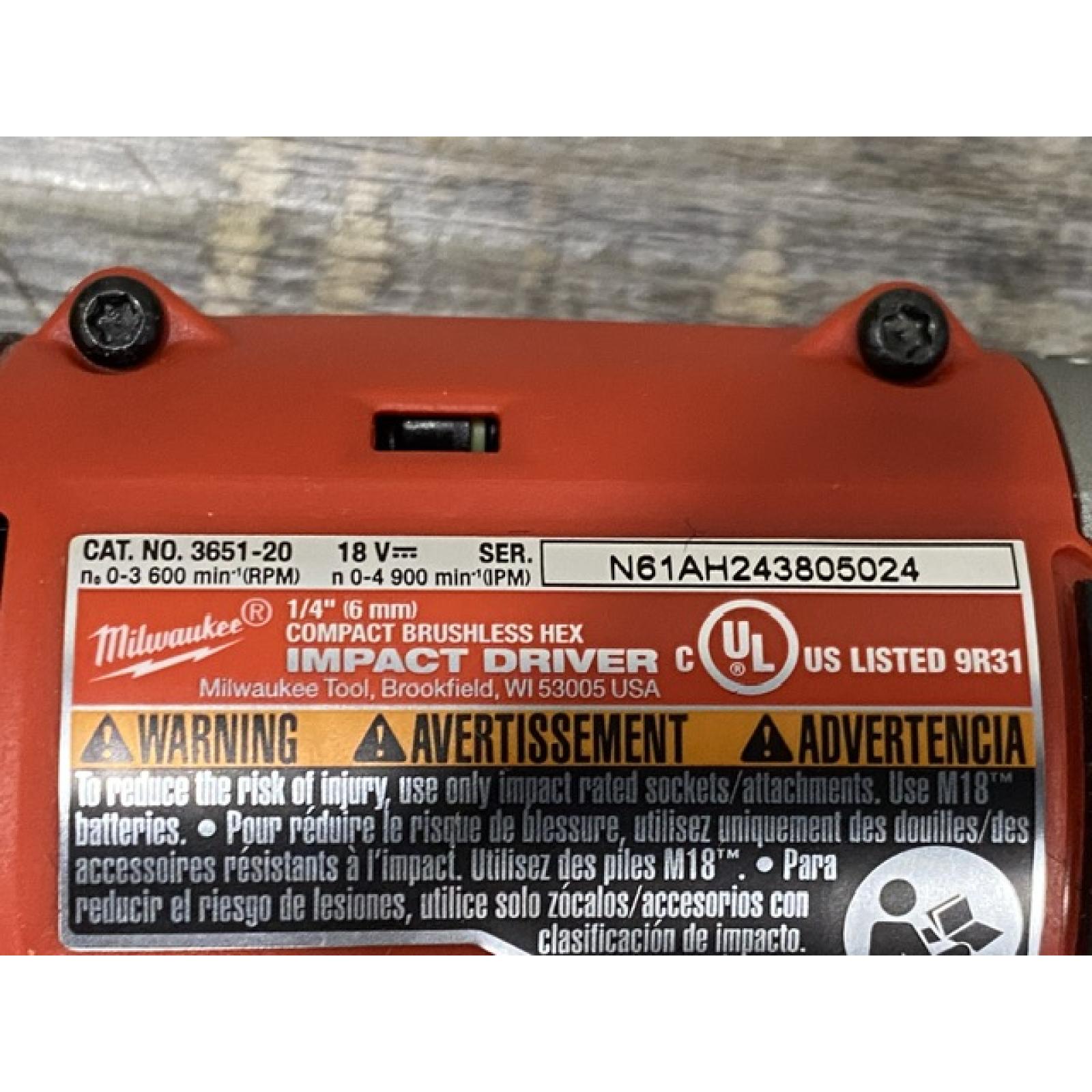 AS-IS Milwaukee 18V Lithium-Ion Compact Brushless Cordless 1/4 in. Impact Driver (Tool-Only)