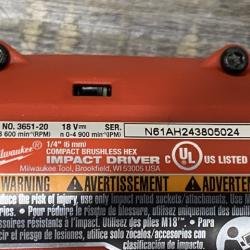AS-IS Milwaukee 18V Lithium-Ion Compact Brushless Cordless 1/4 in. Impact Driver (Tool-Only)