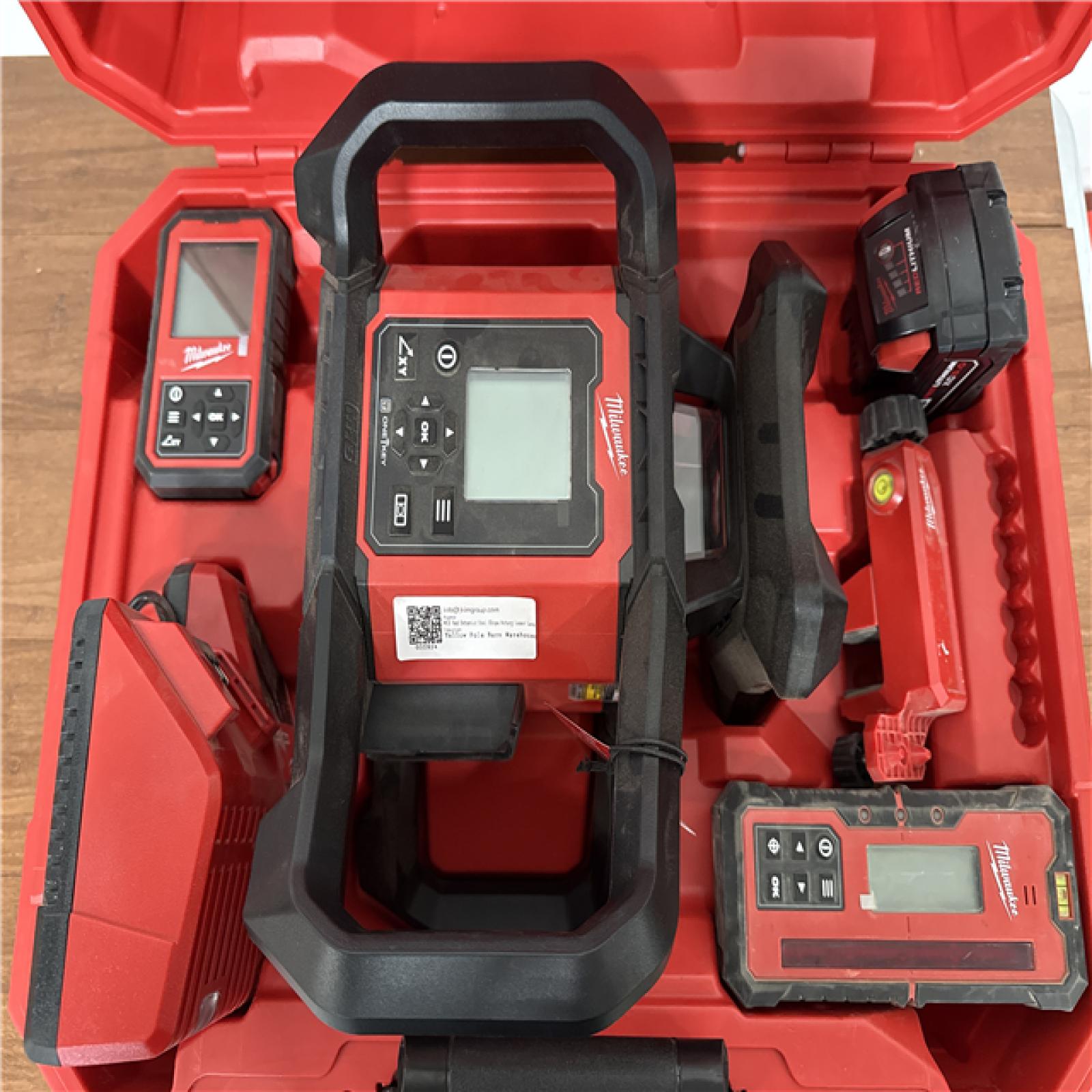California AS-IS Milwaukee M18 Red Exterior Dual Slope Rotary Laser Level Kit, includes (1) Batteries, Charger & Hard Caser