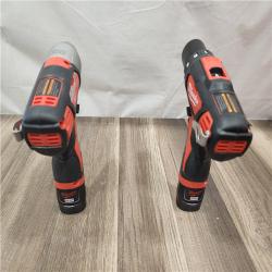 AS-IS- Milwaukee M12 Cordless Combination 3/8  Drill / Driver and 1/4  Hex Impact Driver Dual Power Tool Kit (2 Lithium Ion Batteries  Charger   and B