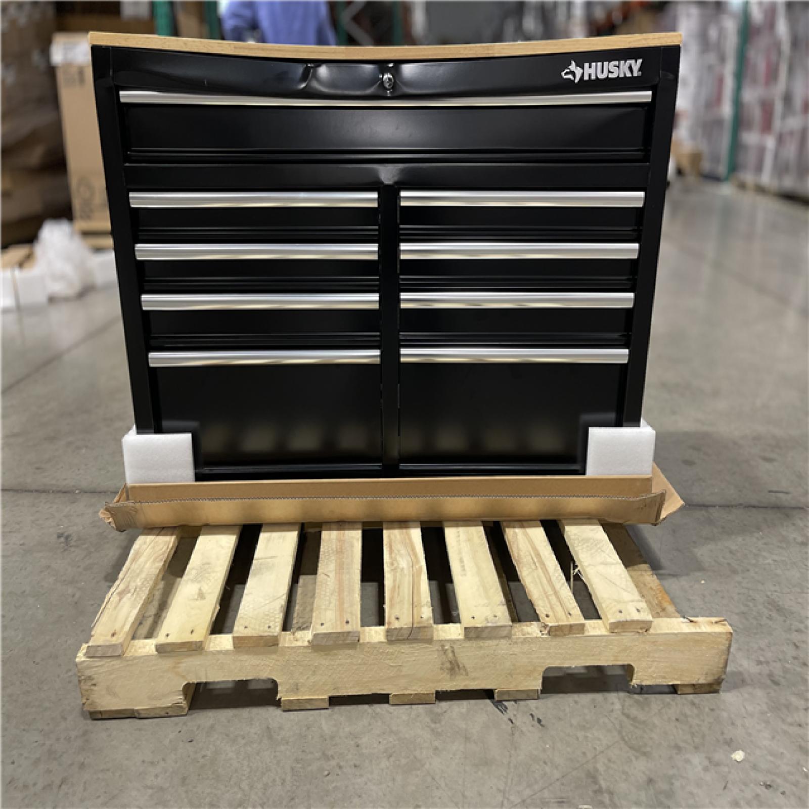 DALLAS LOCATION- HUSKY Tool Storage 46 in. W x 18 in. D 9-Drawer Mobile Workbench Cabinet in Gloss Black