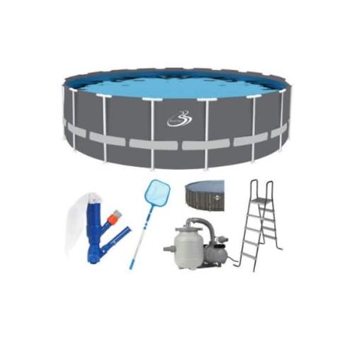 Phoenix AS-IS Sunneday Bluebay 18 ft. 52 in. Round Soft-Sided Pool Grey/White Tubing (Complete)