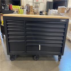 DALLAS LOCATION - Husky 61 in. W x 23 in. D Heavy Duty 15-Drawer Mobile Workbench Tool Chest with Solid Wood Top in Matte Black