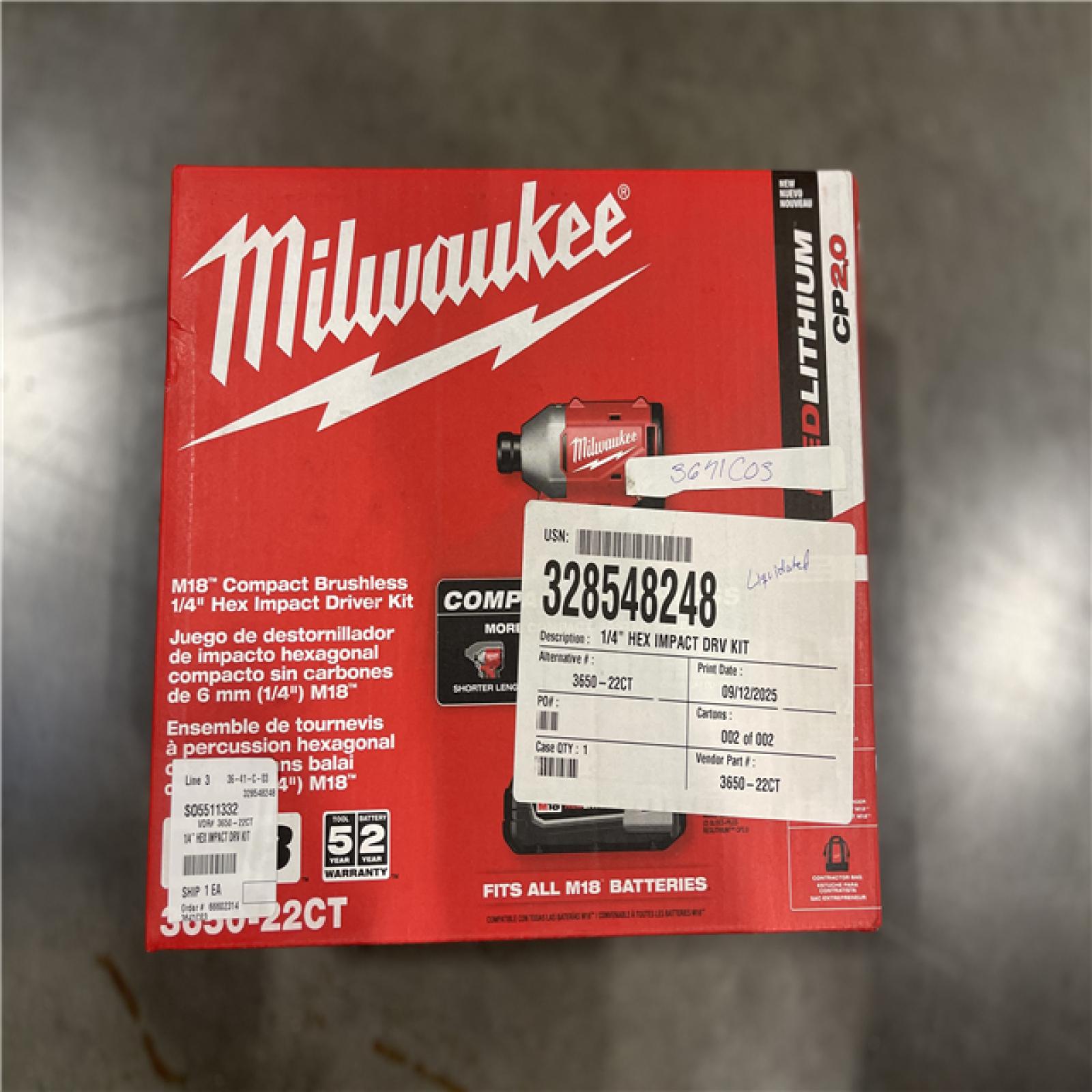 NEW! - Milwaukee M18 18V Lithium-Ion Brushless Cordless 1/4 in. Impact Driver Kit with Two 2.0 Ah Batteries and Charger