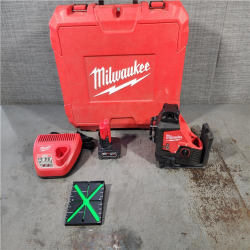 HOUSTON LOCATION - AS-IS M12 12-Volt Lithium-Ion Cordless Green 250 Ft. 3-Plane Laser Level Kit with One 4.0 Ah Battery, Charger and Case