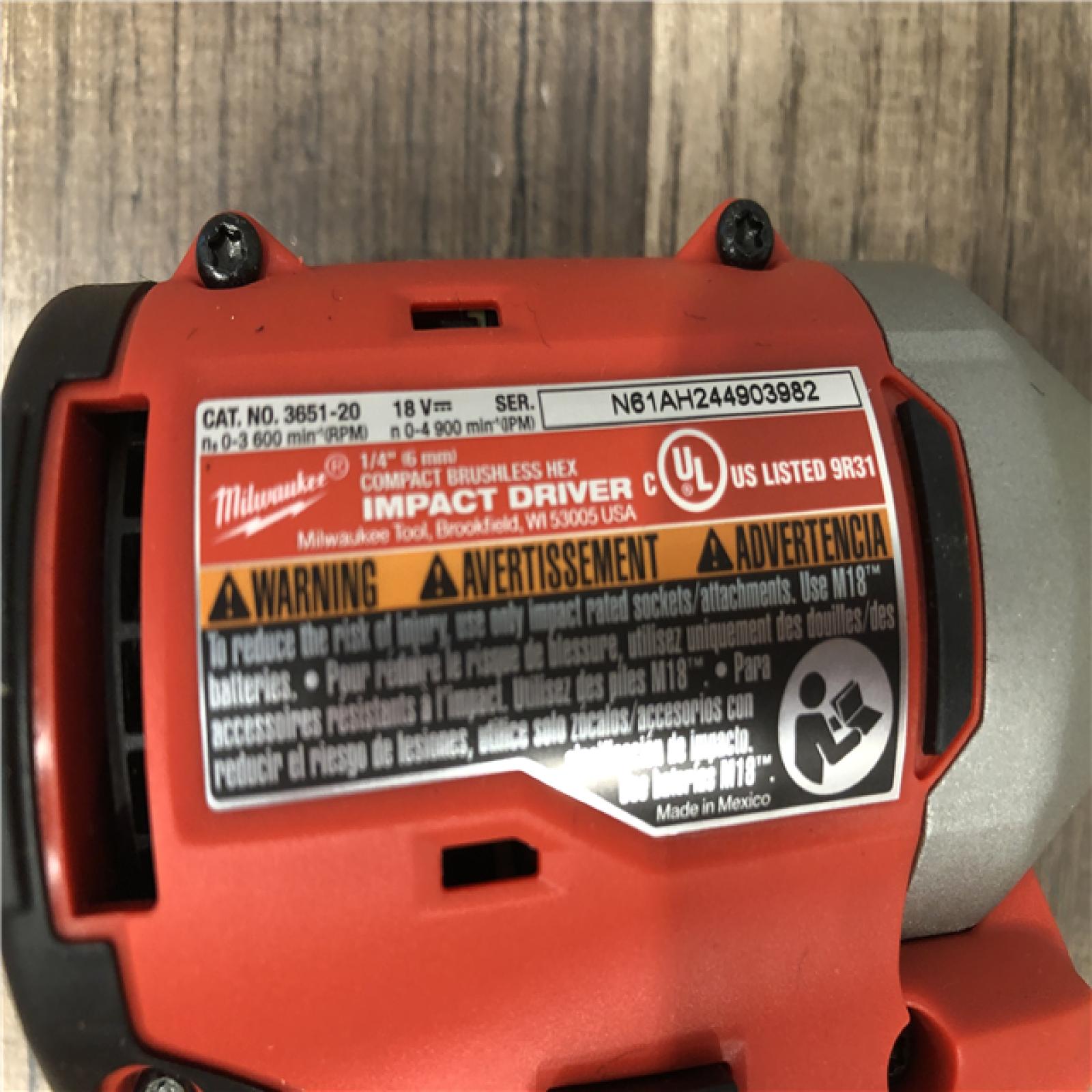 AS-IS Milwaukee 18V Lithium-Ion Compact Brushless Cordless 1/4 in. Impact Driver (Tool-Only)