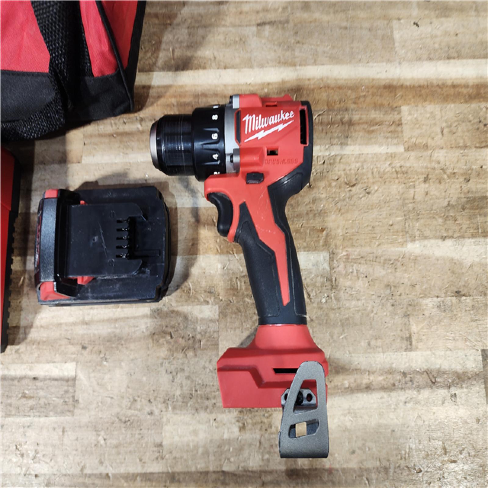 HOUSTON LOCATION - AS - IS Milwaukee 18V Lithium-Ion Brushless Cordless 1/2 in. Compact Drill/Driver with kit
