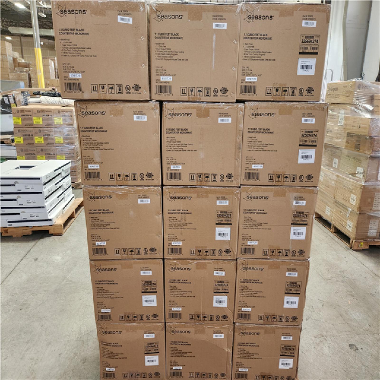 Phoenix Location NEW Seasons 1.1 Cubic Feet Black Countertop Microwave Pallet (30-Cases) (Sealed)