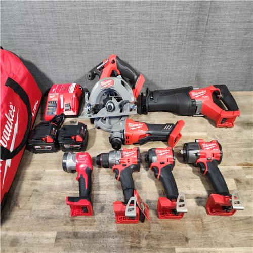 HOUSTON LOCATION - AS-IS (APPEARS LIKE NEW) Milwaukee M18 FUEL 18V Lithium-Ion Brushless Cordless Combo Kit with Two 5.0 Ah Batteries  1 Charger  2 Tool Bags (7-Tool)