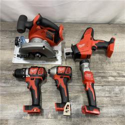AS-IS Milwaukee 18V Lithium-Ion Cordless Combo Kit (5-Tool) with (1) 3.0Ah and (1) 1.5Ah Battery  (1) Charger  (1) Tool Bag