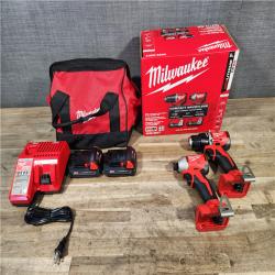 HOUSTON LOCATION - AS-IS Milwaukee M18 18V Lithium-Ion Brushless Cordless Compact Drill/Impact Combo Kit (2-Tool) W/(2) 2.0 Ah Batteries  Charger & Bag
