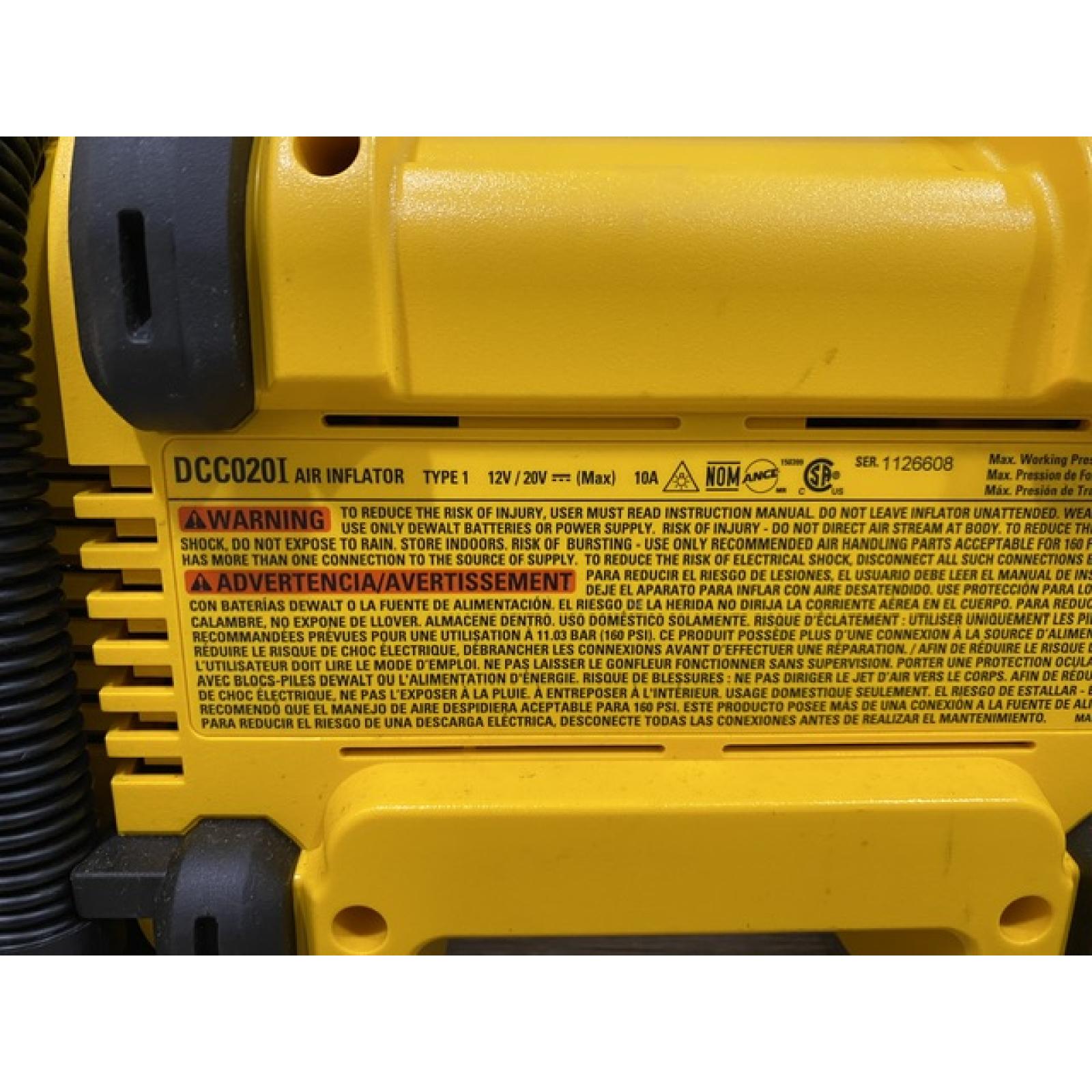 AS-IS DEWALT 20V MAX Cordless Electric Portable Inflator (Tool Only)