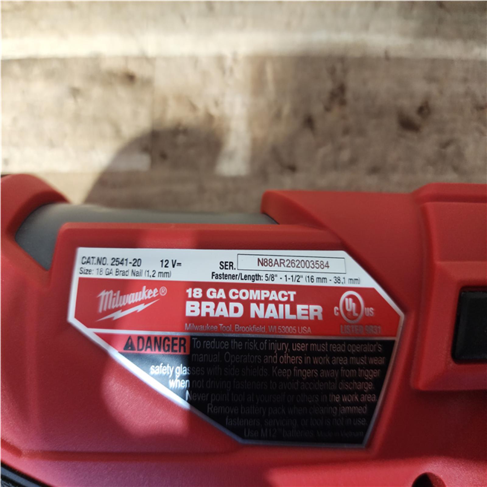 Houston Location AS-IS Milwaukee FUEL 12-Volt Lithium-Ion Brushless Cordless 18-Gauge 1-1/2 in. Compact Brad Nailer (Tool Only)
