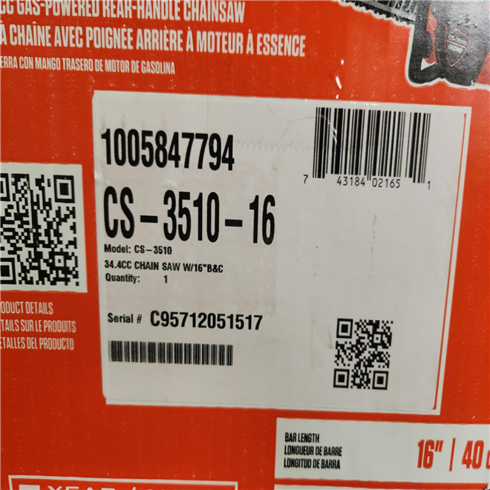 Phoenix NEW ECHO 16 in. 34.4 cc Gas 2-Stroke Engine Rear Handle Chainsaw